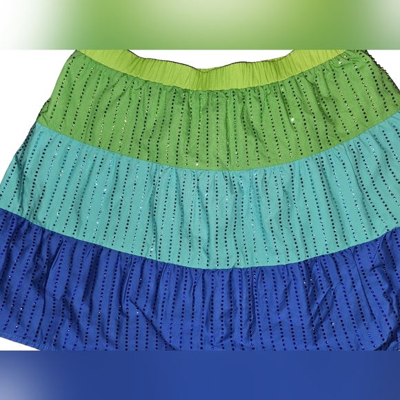 Queen of Sparkles Skort Green Blue Rhinestone Striped Festival Pull-On Sz S - Picture 8 of 12